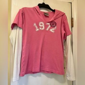 Girls Nike Pink White Hoodie Mock Layered v Neck tee Long Sleeve Sz XL